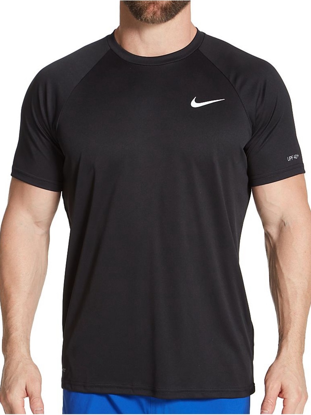 Nike Men Dri Fit UPF 40+ hydrogurad Black Athletic short sleeve top rash guard